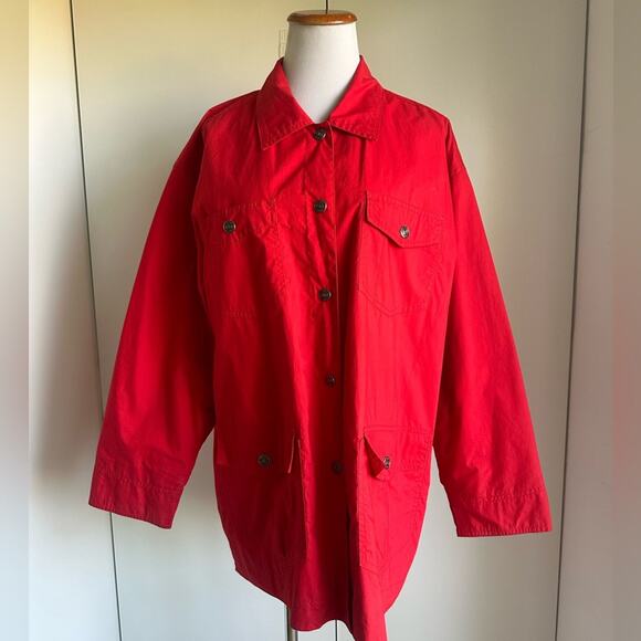 Vintage Womens Jacket Spring Chore Jacket Red Size Medium Oversized Snap - Picture 2 of 11